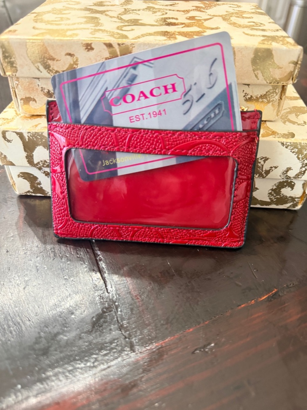 Coach NWT Raspberry (red)
Signature C Patent Embossed 
Leather 3-Piece Gift
Set - Picture 11 of 15